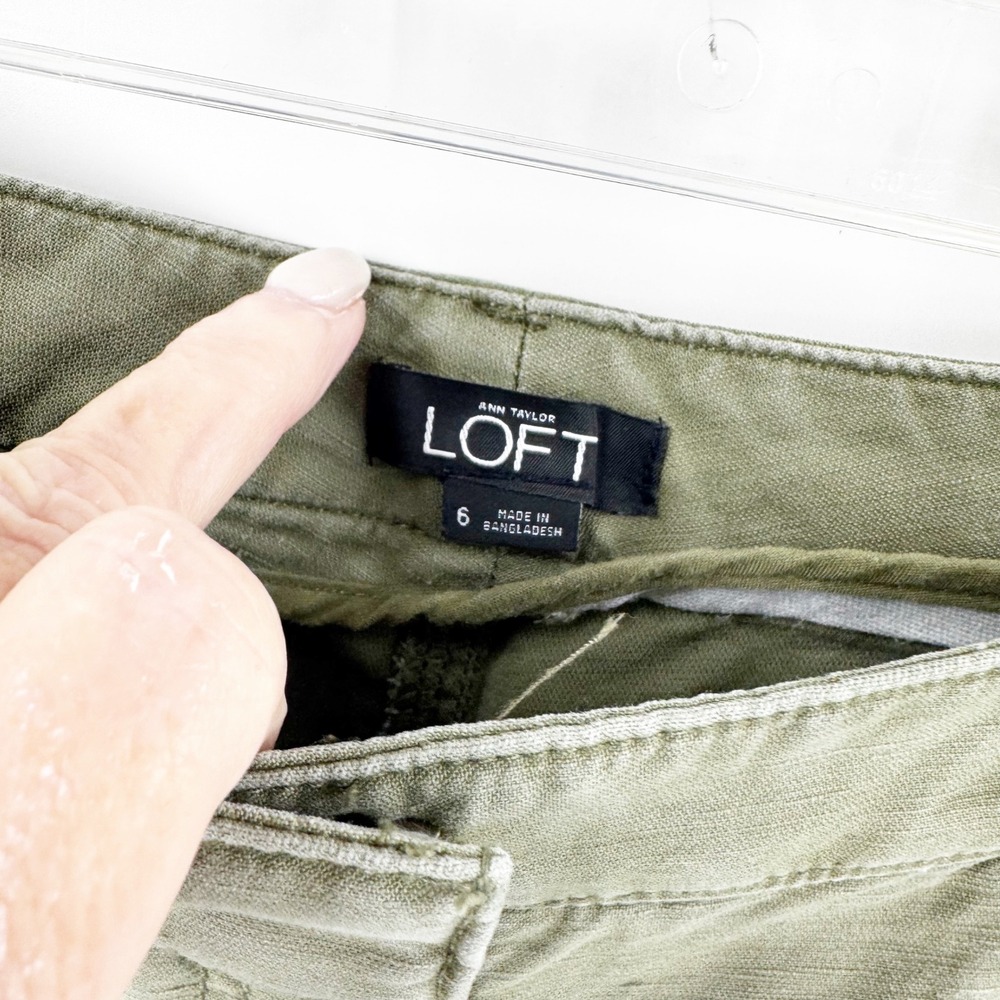 Loft Olive Green Linen Cotton Blend Utility Cargo Pants Size 6 158-400630‎ - Picture 4 of 8